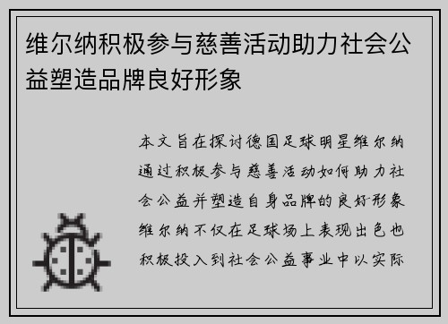 维尔纳积极参与慈善活动助力社会公益塑造品牌良好形象